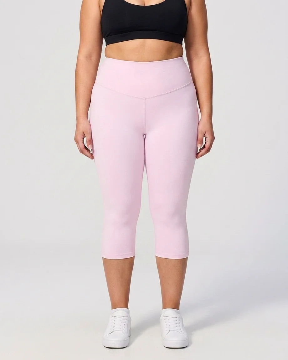 Curvana tummy control capri legging plus size pale pink front view