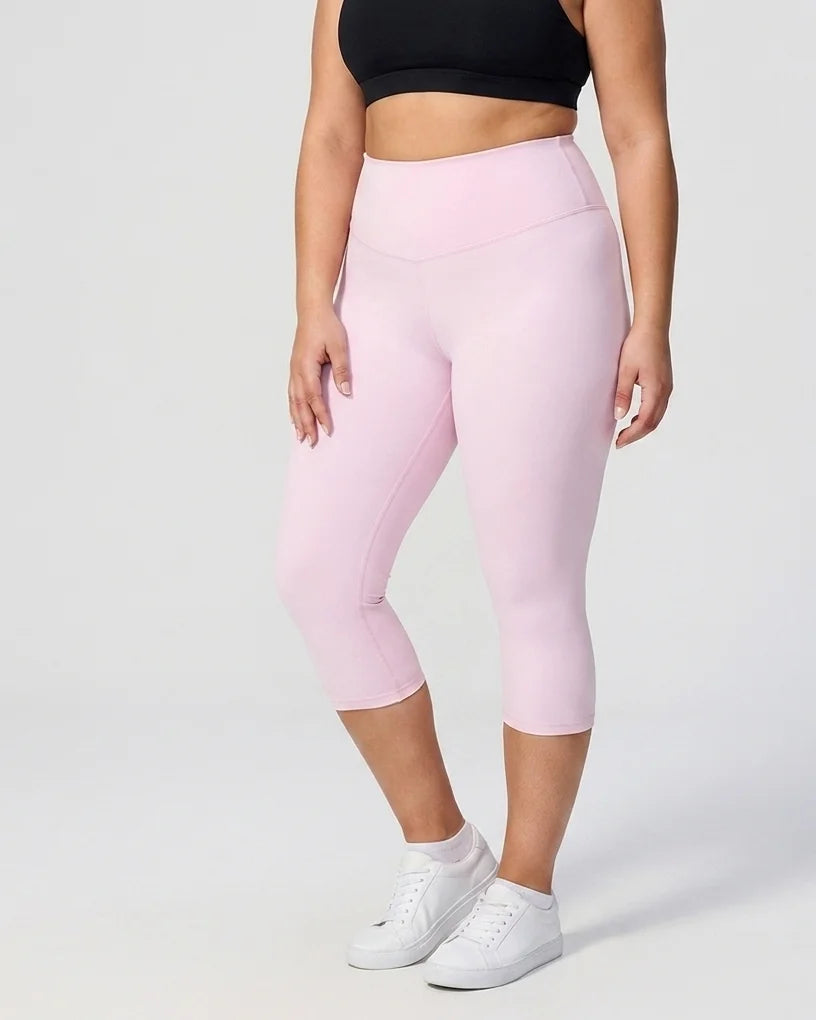 Curvana tummy control capri legging plus size pale pink hero